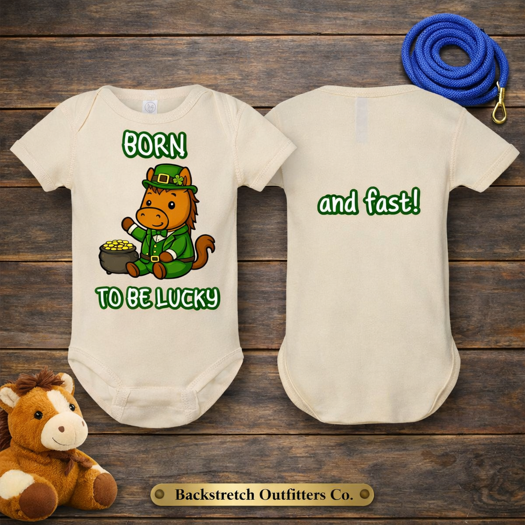 BSCO- Breezie Born to Be Lucky Baby Bodysuit – Horse Racing St. Patrick’s Day Onesie