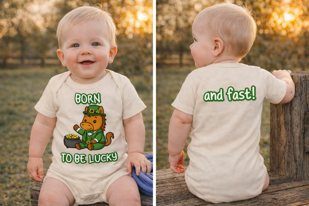 BSCO- Breezie Born to Be Lucky Baby Bodysuit – Horse Racing St. Patrick’s Day Onesie