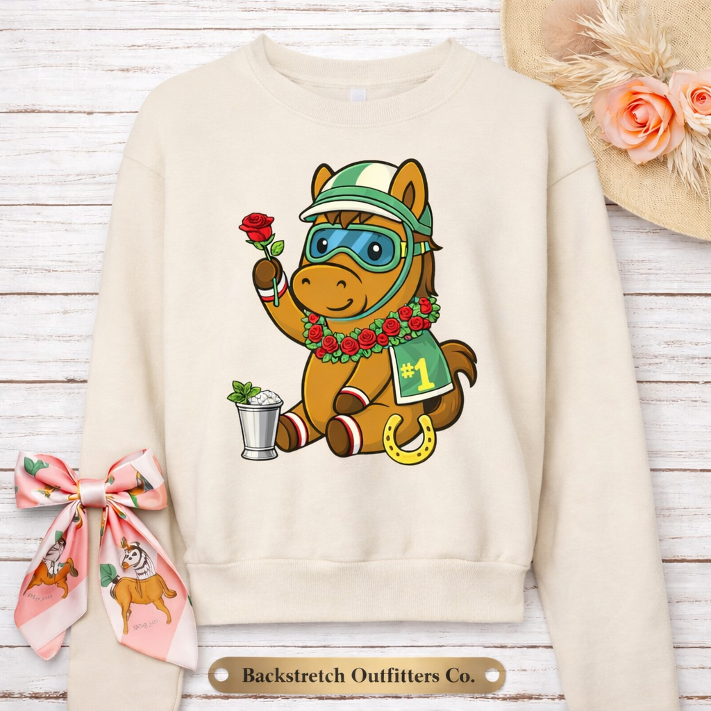 BSCO- Breezie Kentucky Derby Horse Sweatshirt – Cute Racing Horse with Roses