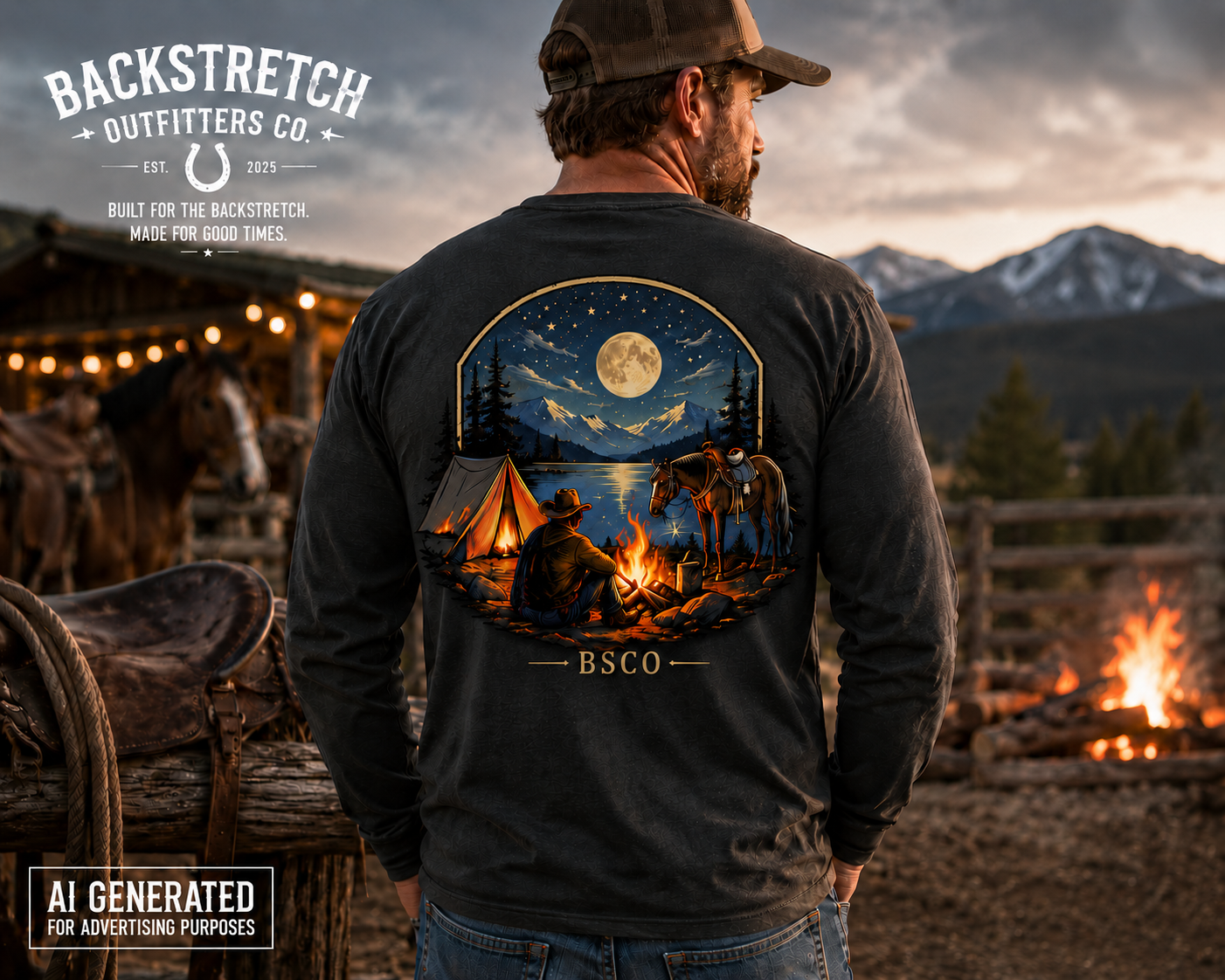 Camping with Horses Long Sleeve Shirt, Horse Lover Campfire Tee, Western Camping Shirt, Rustic Mountain Horse Shirt, Outdoor Equestrian Gift