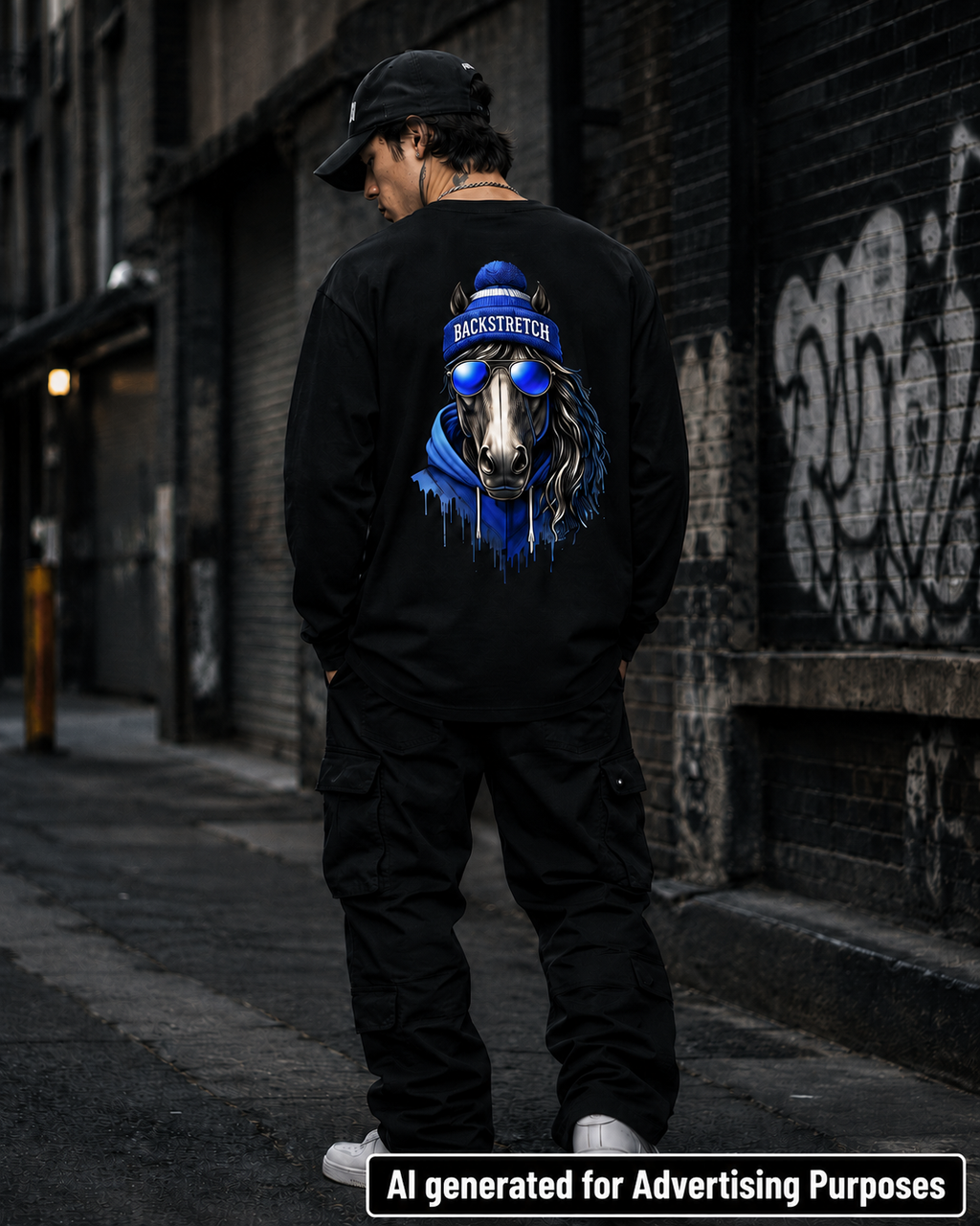 Backstretch Streetwear Horse Long Sleeve Shirt, Urban Racehorse Graphic Tee, Equestrian Racing Apparel