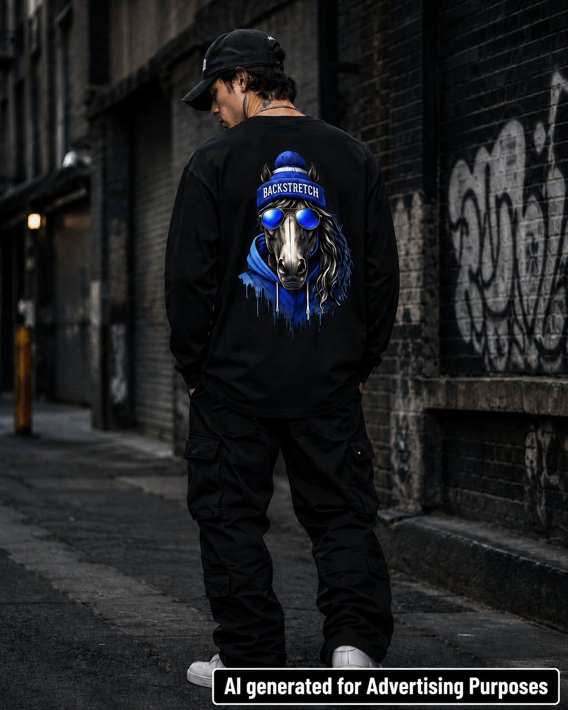Backstretch Streetwear Horse Long Sleeve Shirt, Urban Racehorse Graphic Tee, Equestrian Racing Apparel
