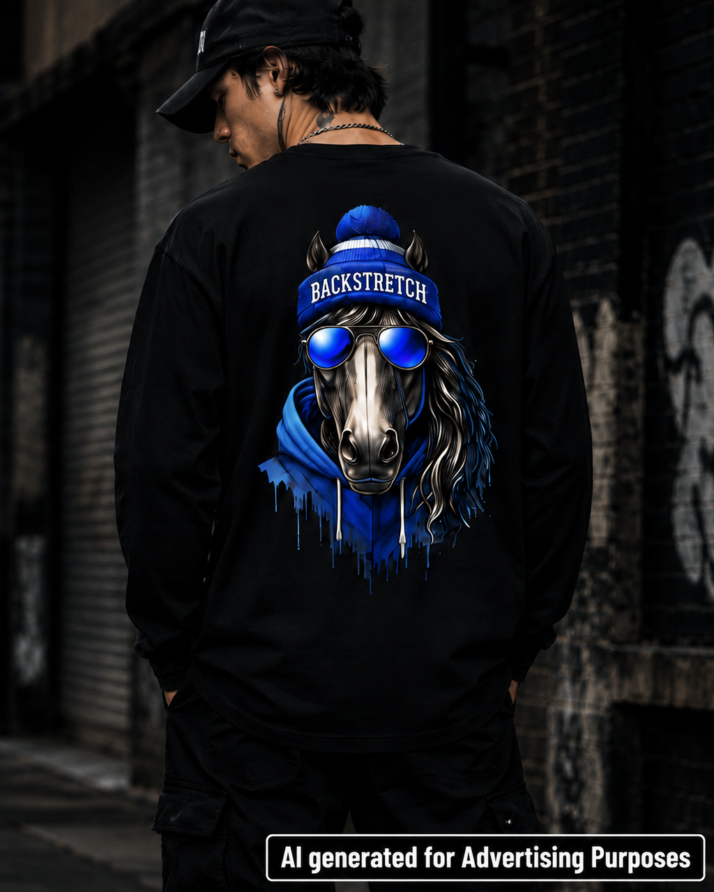 Backstretch Streetwear Horse Long Sleeve Shirt, Urban Racehorse Graphic Tee, Equestrian Racing Apparel