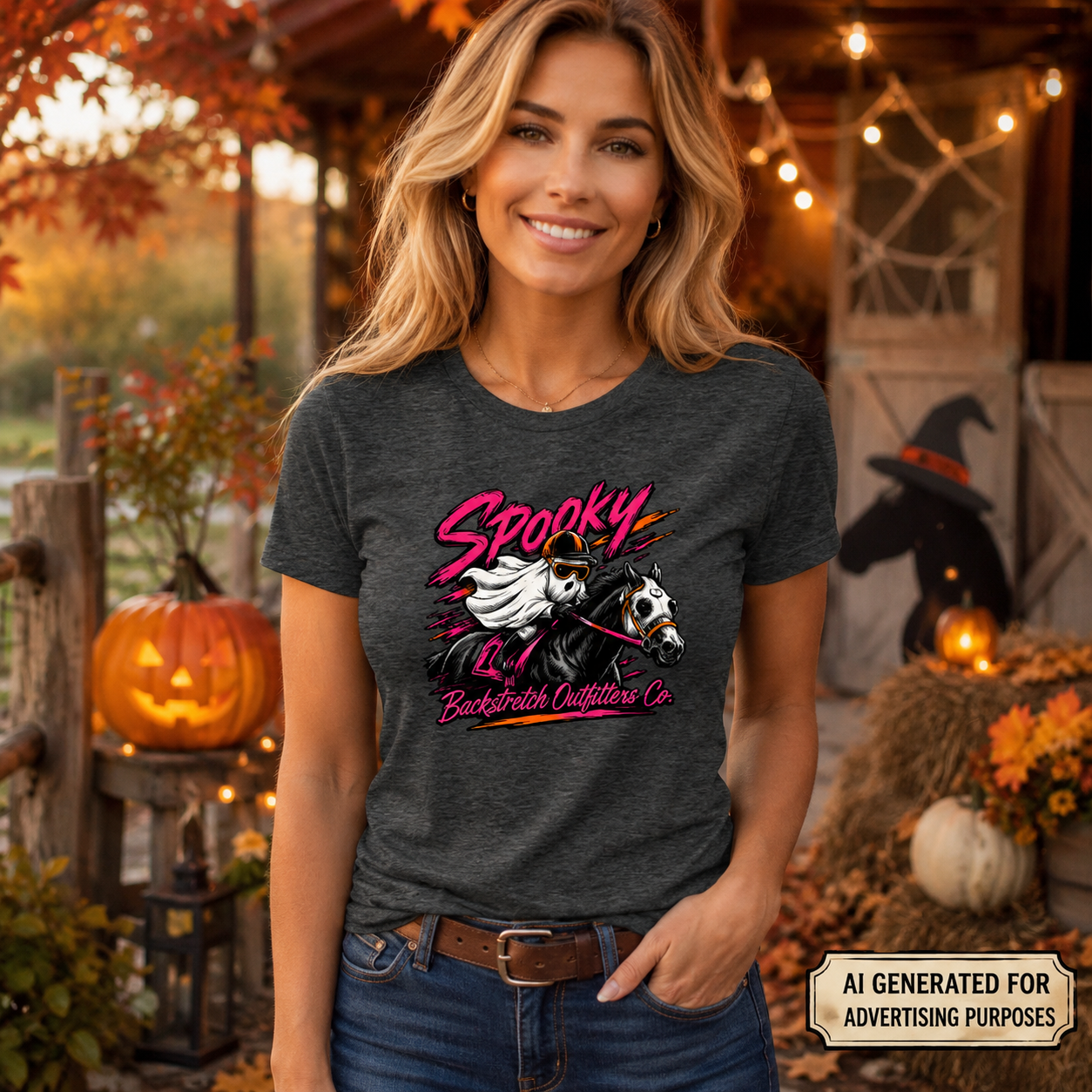 Spooky Ghost Jockey Horse Racing Shirt, Women’s Halloween Equestrian Tee, Racehorse Graphic Top, Horse Lover Gift