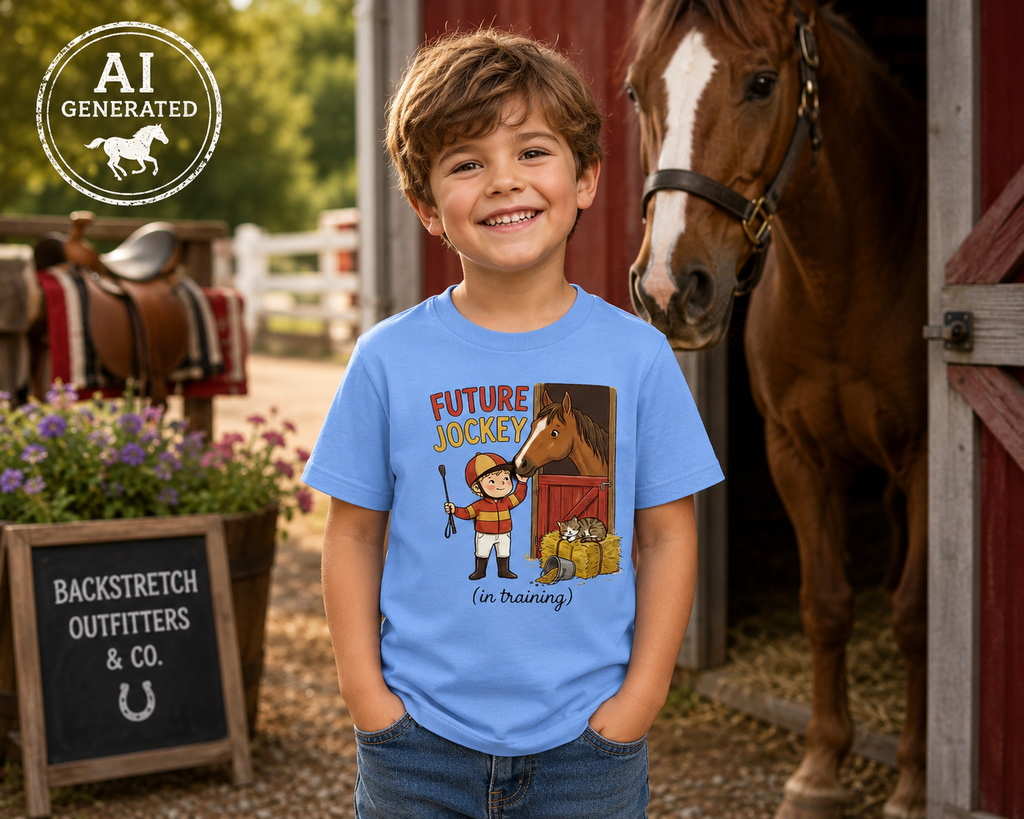 Future Jockey in Training Kids Horse Racing T-Shirt | Cute Equestrian Youth Tee | Backstretch Outfitters Co.