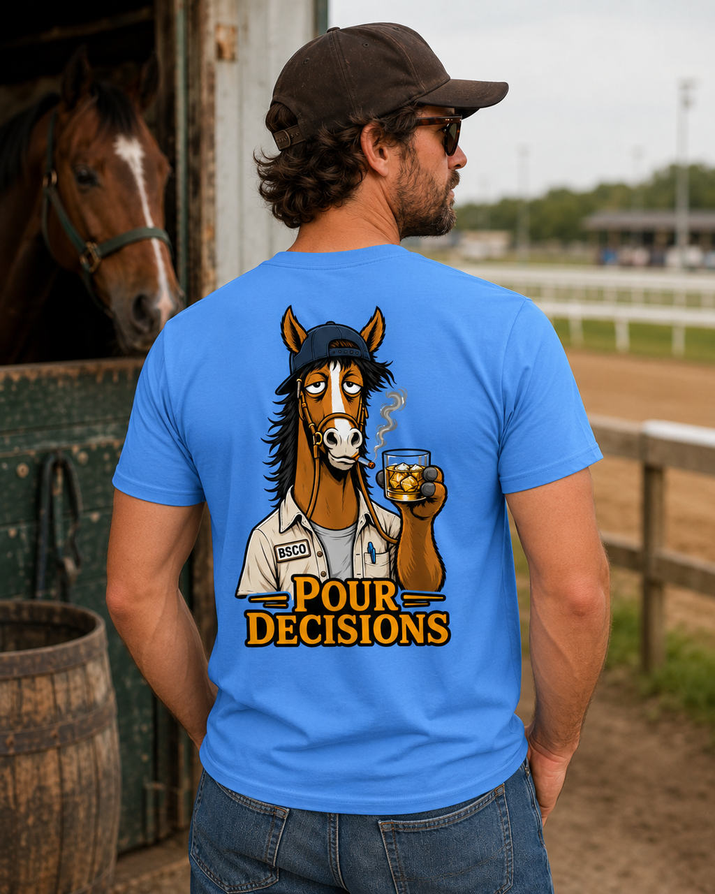 Pour Decisions Horse Shirt, Funny Bourbon Horse Racing T-Shirt, Men’s Race Day Tee, Backstretch Track Life Gift