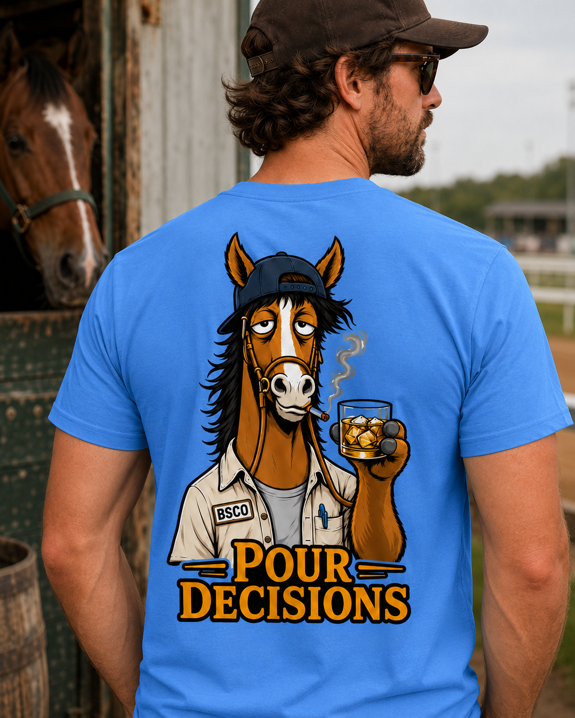 Pour Decisions Horse Shirt, Funny Bourbon Horse Racing T-Shirt, Men’s Race Day Tee, Backstretch Track Life Gift