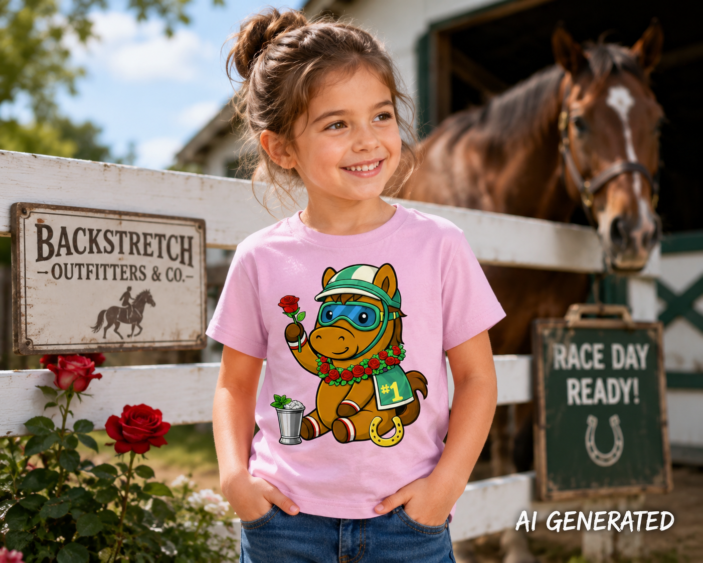 Kids  Derby Horse Racing T-Shirt – Jockey, Roses, Horseshoe Graphic Tee