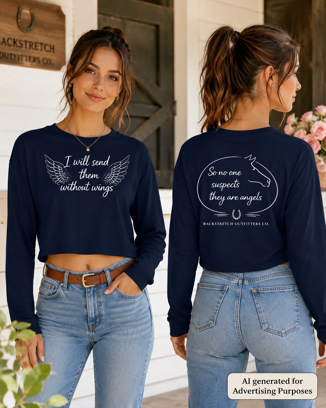 Horse Angel Cropped Sweatshirt for Women, Inspirational Equestrian Crewneck, Horse Lover Gift, Sent Without Wings Riding Top