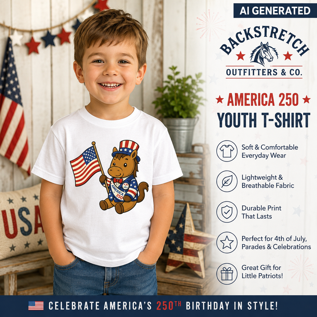 Kids America 250 Patriotic Horse T-Shirt | Fourth of July Youth Tee