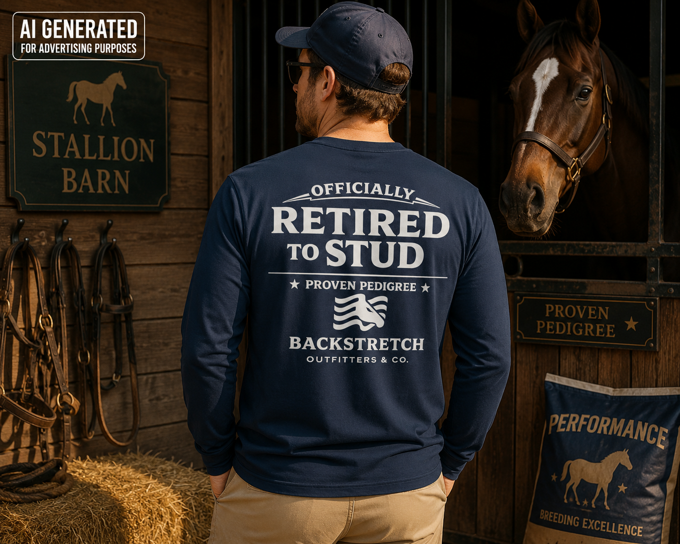 Officially Retired to Stud Long Sleeve Shirt, Funny Horse Racing Shirt, Thoroughbred Stallion Shirt, Horse Lover Gift for Men, Equestrian Apparel