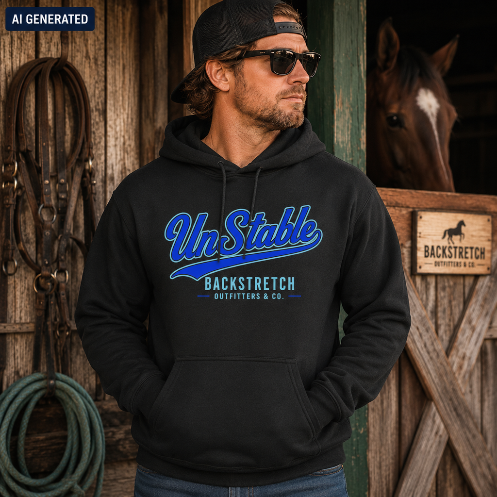 UnStable Hoodie, Funny Horse Racing Sweatshirt, Backstretch Outfitters Co Hoodie, Equestrian Gift, Barn Life Pullover, Horse Lover Hoodie