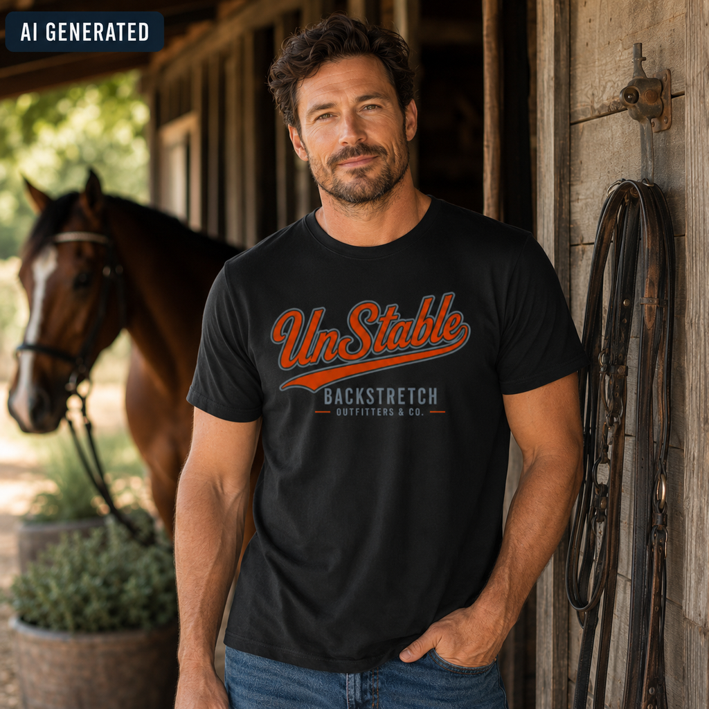 UnStable Shirt, Orange, Funny Horse Racing T Shirt, Backstretch Outfitters Co Tee, Race Day Shirt, Equestrian Gift, Barn Life Tee