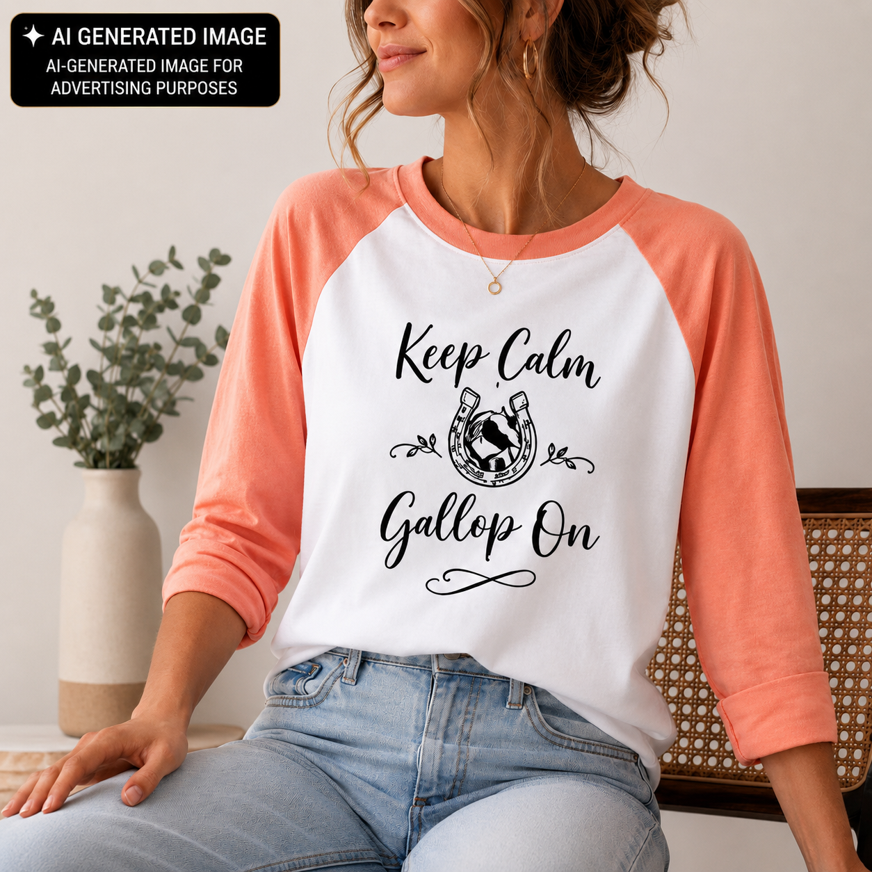 Keep Calm Gallop On Horse Raglan Shirt, Women’s Equestrian Baseball Tee, Horseshoe Riding Top, Horse Lover Gift