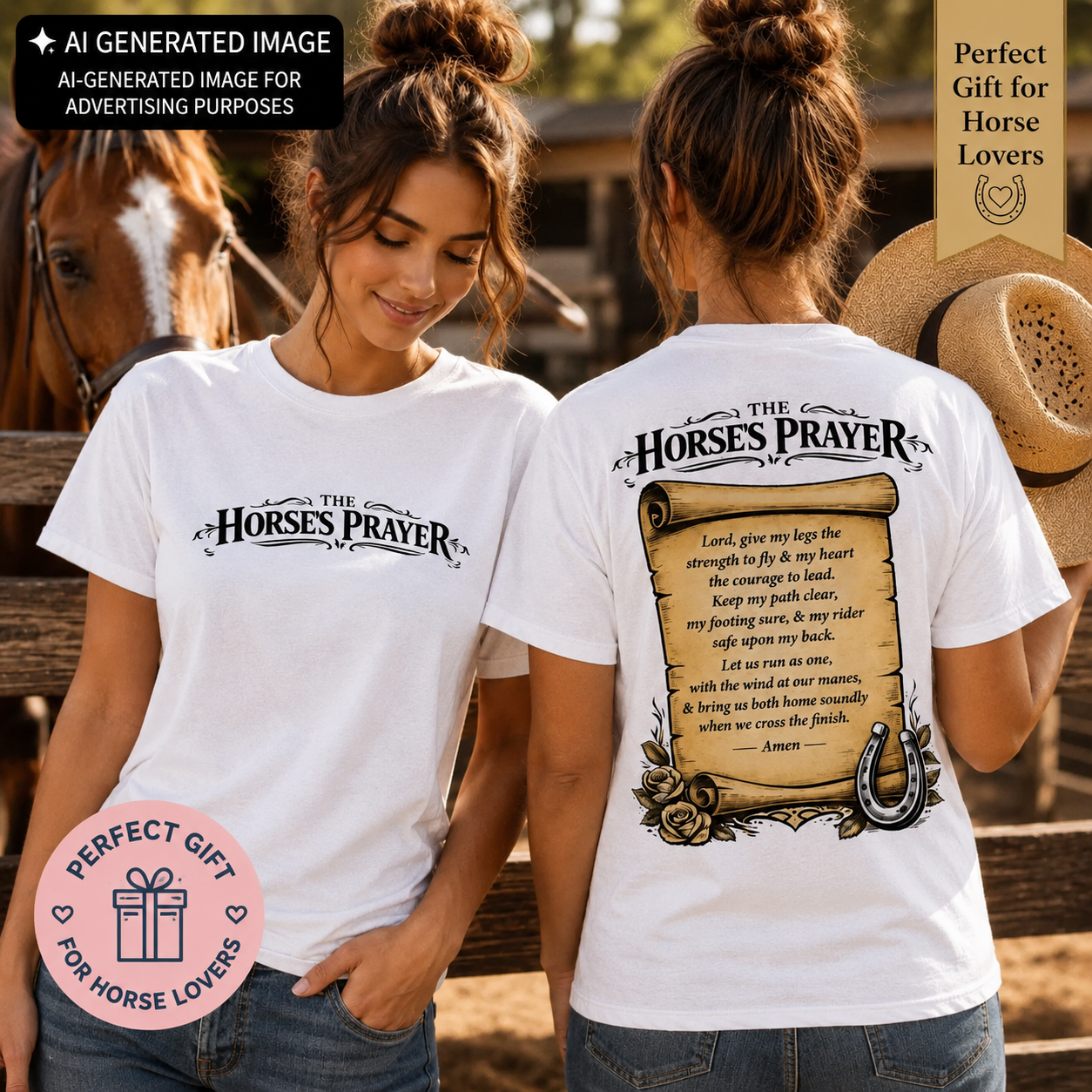 The Horse’s Prayer Shirt, Christian Equestrian T-Shirt, Horse Lover Gift, Front and Back Riding Prayer Tee for Women