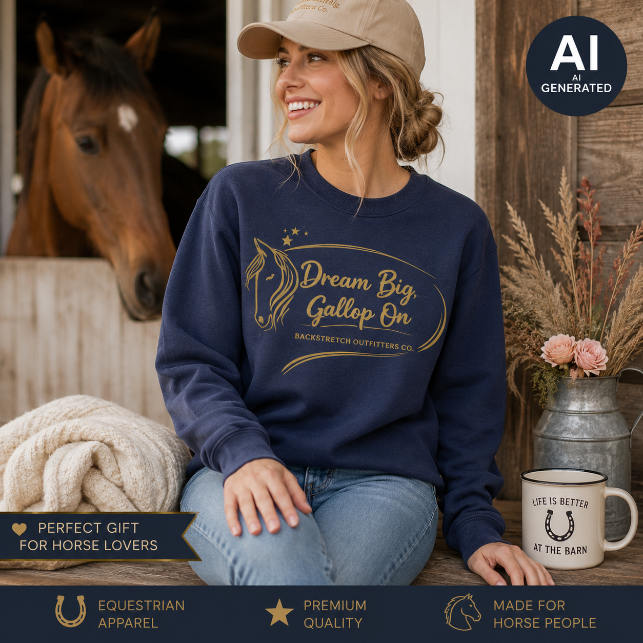Dream Big Gallop On Horse Sweatshirt, Inspirational Equestrian Crewneck, Horse Lover Gift, Motivational Riding Shirt for Women