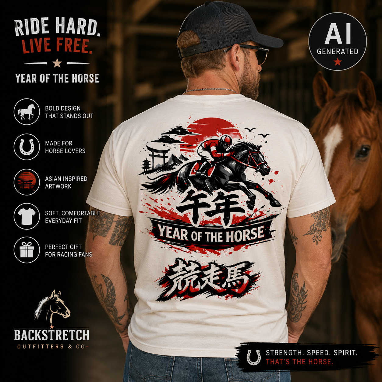 Year of the Horse Shirt, Chinese Zodiac Horse Tee, Lunar New Year Graphic T-Shirt, Asian Horse Racing Art, Horse Lover Gift