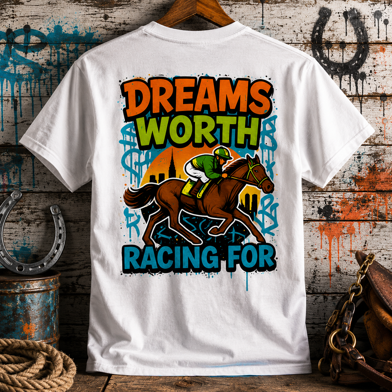 Dreams Worth Racing For Short Sleeve Shirt, Horse Racing Graphic Tee, Thoroughbred Racing Shirt, Equestrian Gift, Jockey Fan Apparel