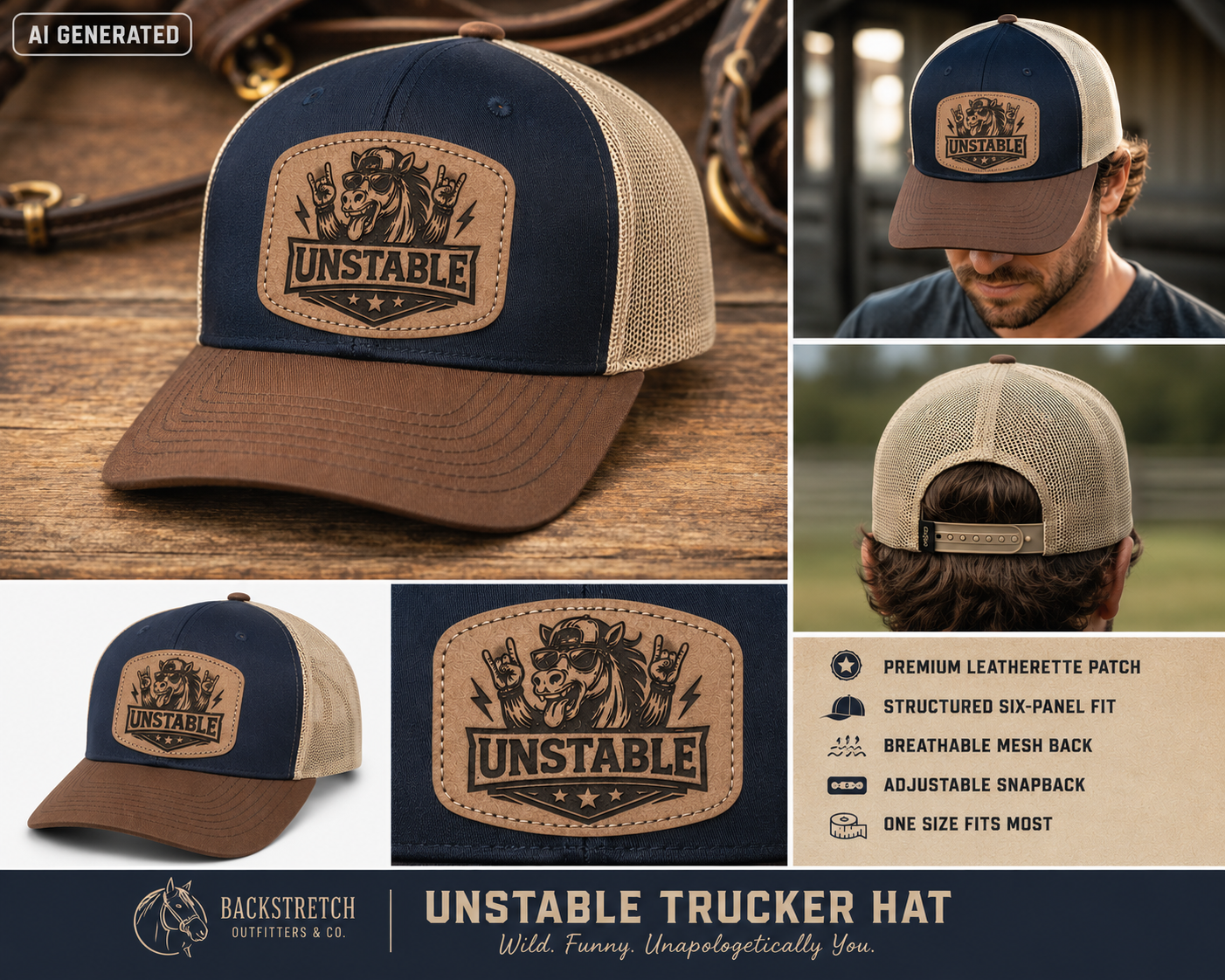 Unstable Horse Leather Patch Trucker Hat | Funny Horse Racing Hat