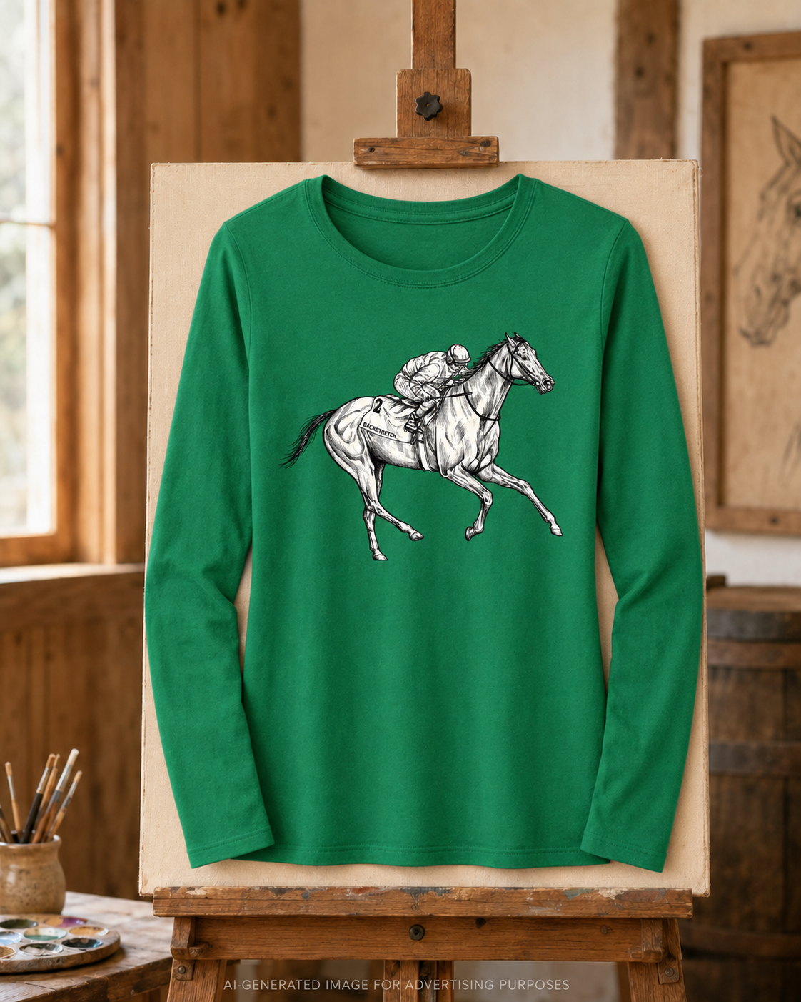 Horse Racing Shirt, Hand Drawn Thoroughbred and Jockey Tee, Signed Equestrian Artwork, Backstretch Outfitters Co. Racing Gift
