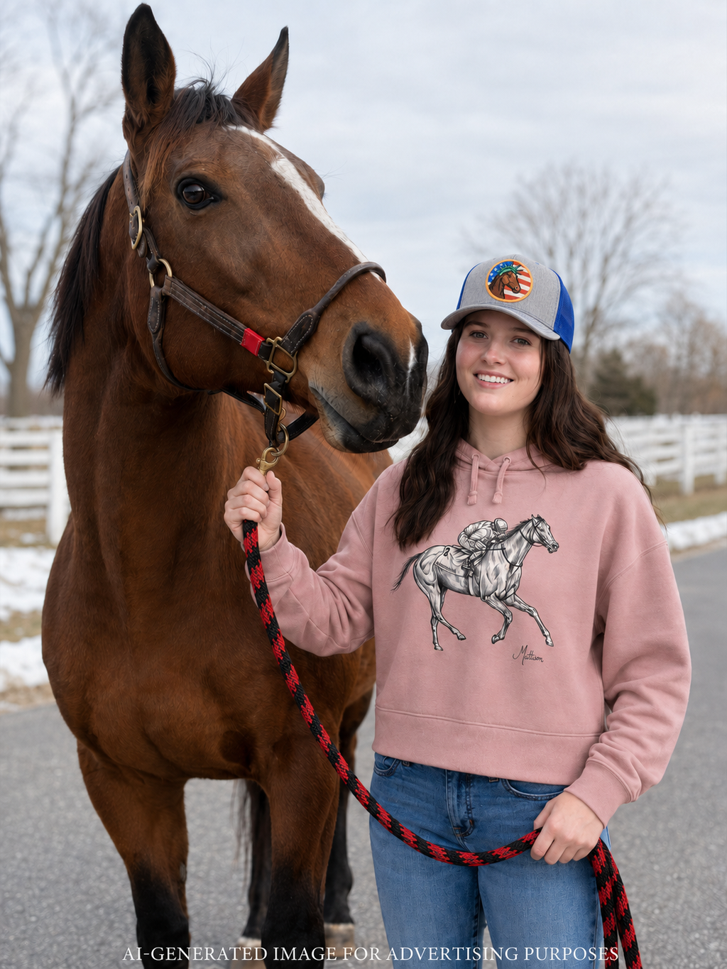 Women’s Horse Racing Crop Hoodie, Signed Racehorse Art Sweatshirt, Pink Equestrian Hoodie, Jockey Gift by Mattison Stark