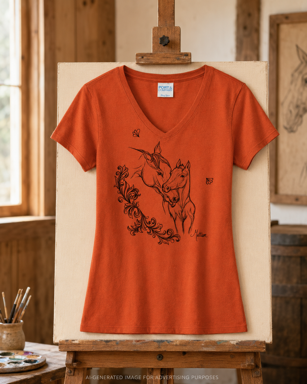 Mare and Foal Shirt, Women’s Horse V-Neck Tee, Hand Drawn Equestrian Art, Horse Mom Gift, Backstretch Outfitters Co.