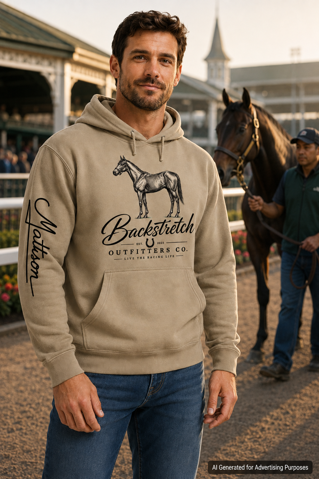 Horse Racing Hoodie, Mattison Artist Line, Equestrian Unisex Sweatshirt with Sleeve Print, Horse Lover Gift