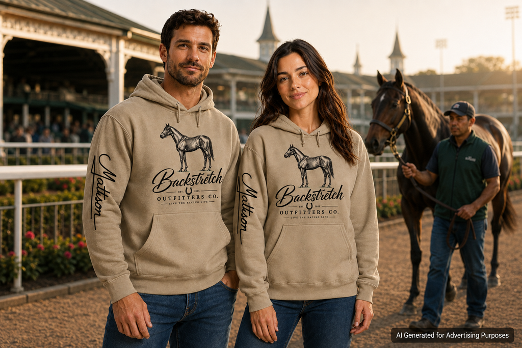 Horse Racing Hoodie, Mattison Artist Line, Equestrian Unisex Sweatshirt with Sleeve Print, Horse Lover Gift