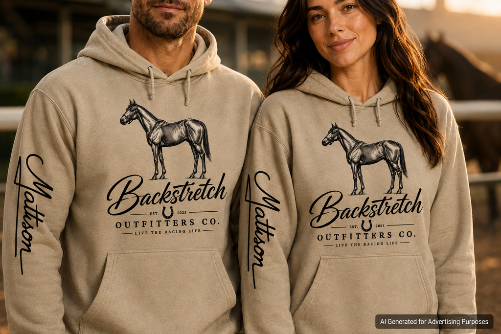 Horse Racing Hoodie, Mattison Artist Line, Equestrian Unisex Sweatshirt with Sleeve Print, Horse Lover Gift