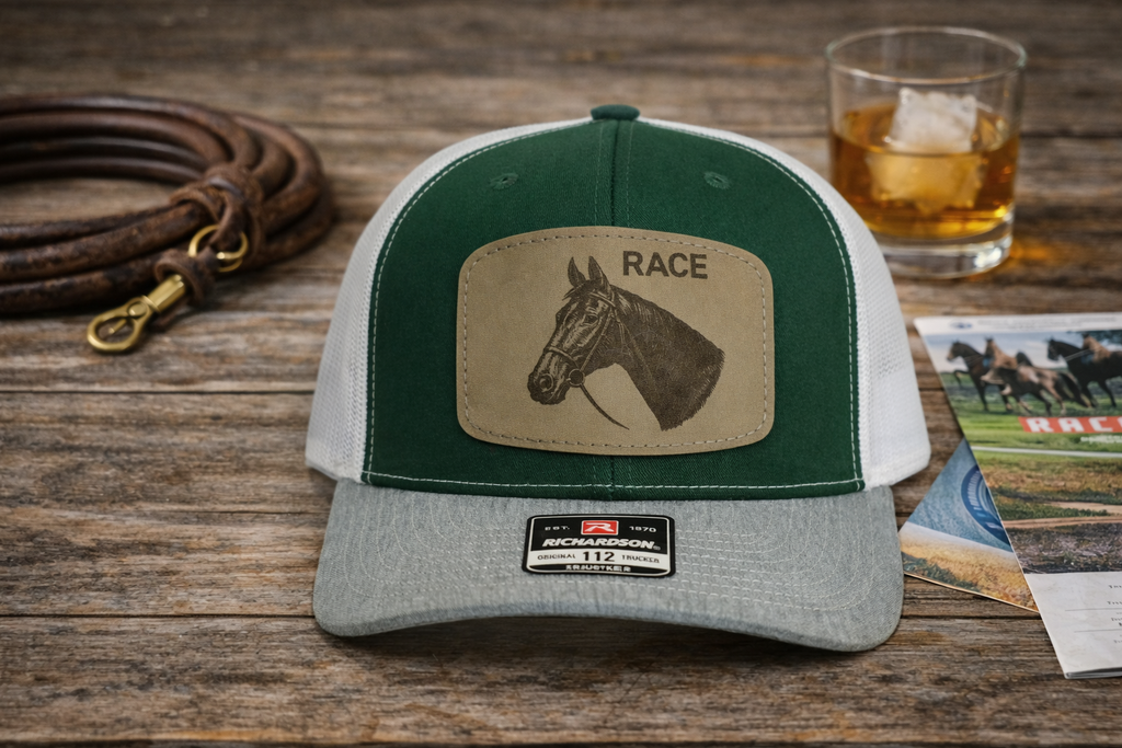 BSCO - "Race Horse" Trucker Snapback Hat: Green/White/Gray