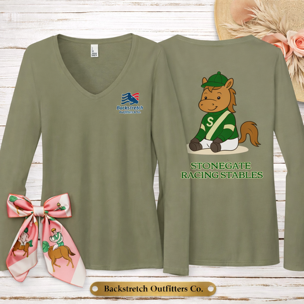 BSCO - Breezie Custom Jockey Silks Shirt- Stonegate Racing District Womens Long Sleeve V-Neck Tee