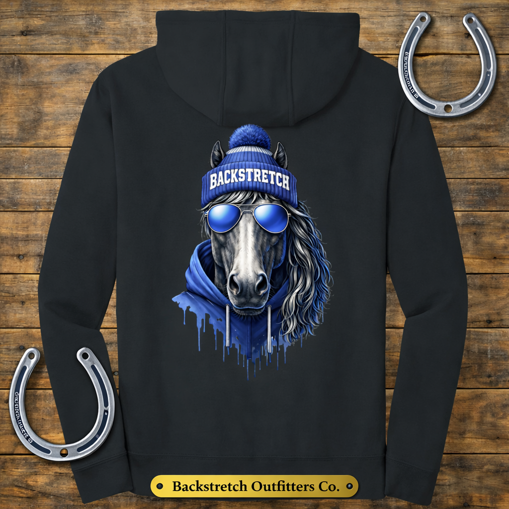 BSCO - Blue Beanie Chrome: Graphic Port & Co. Performance Hoodie