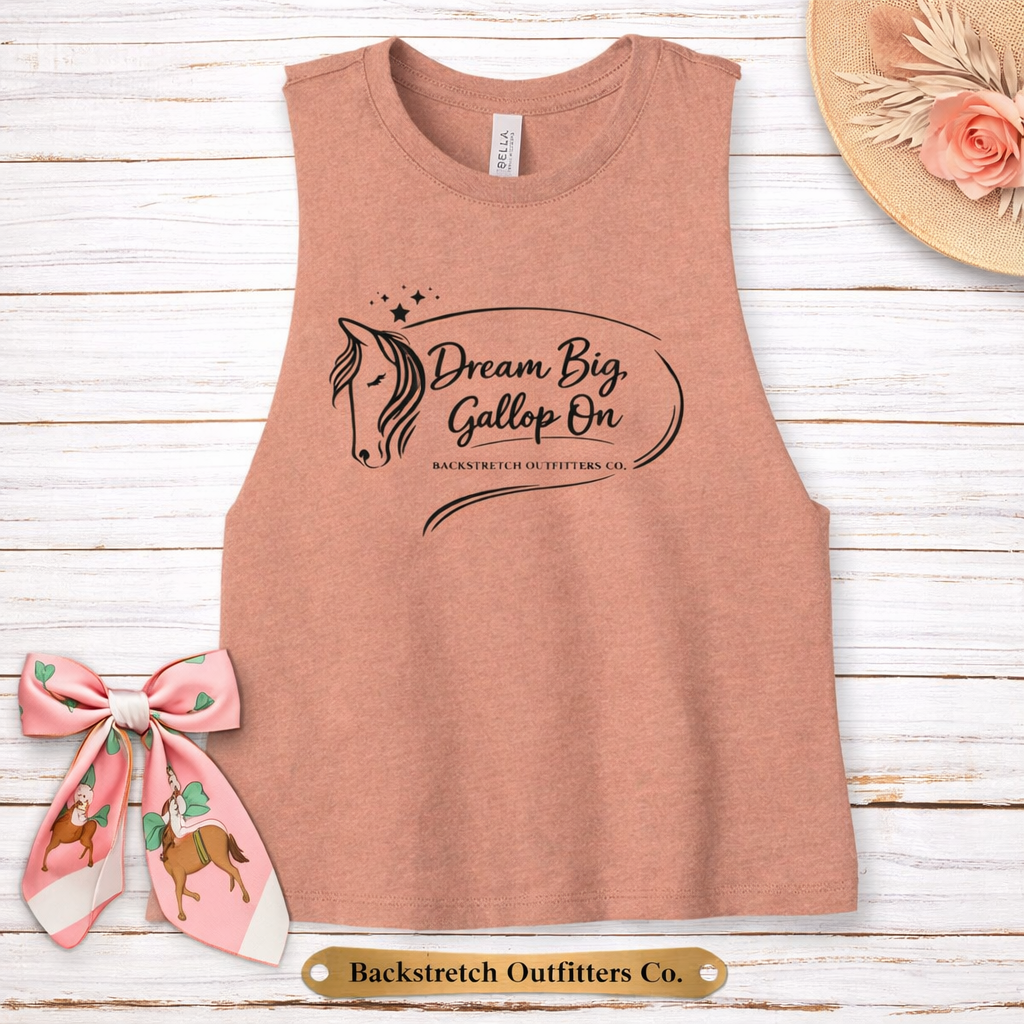 Dream Big Gallop On Horse Tank Top, Women’s Equestrian Muscle Tee, Inspirational Horse Lover Gift, Mauve Riding Shirt
