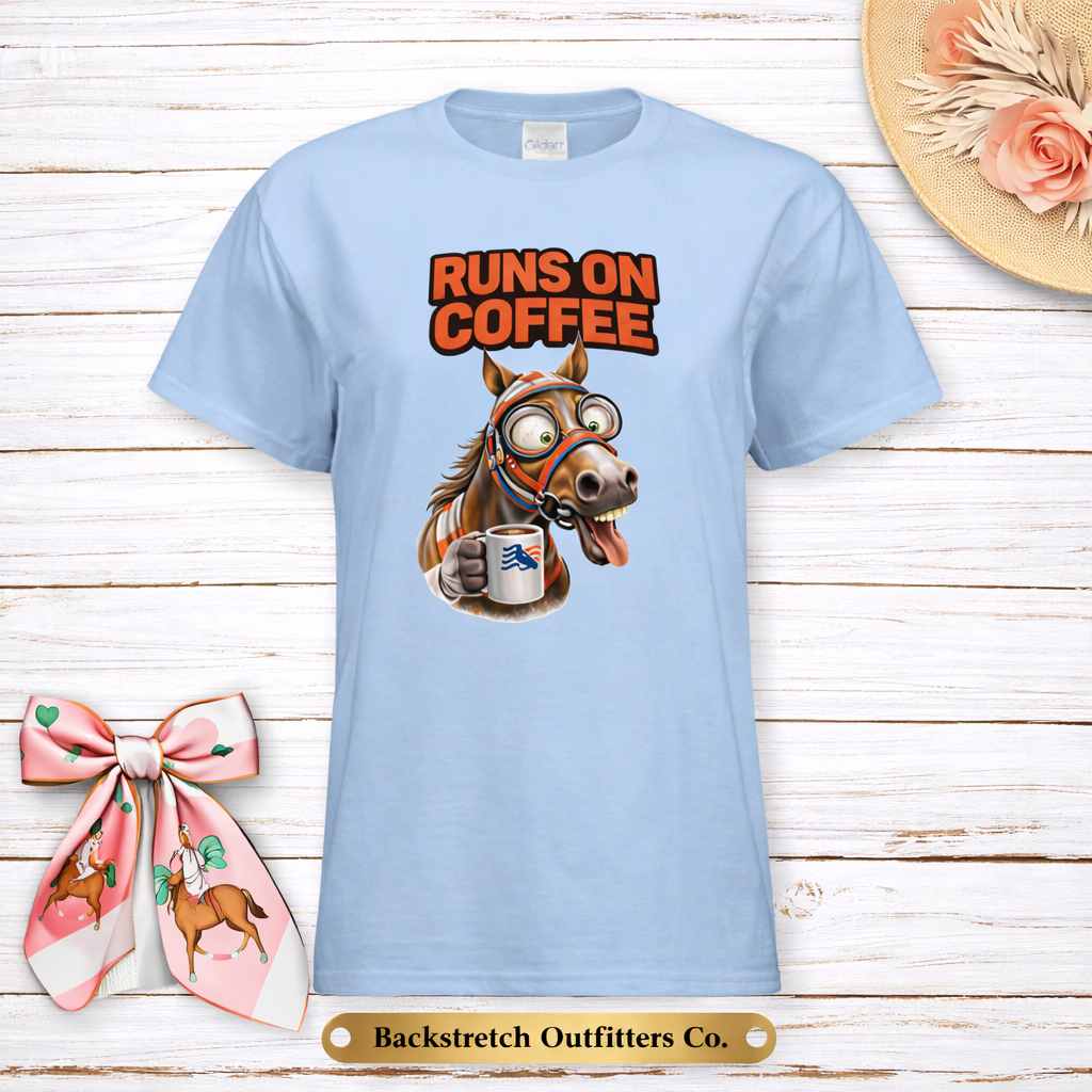 BSCO - Runs On Coffee Gildan Ladies Cotton Short Sleeved T-Shirt