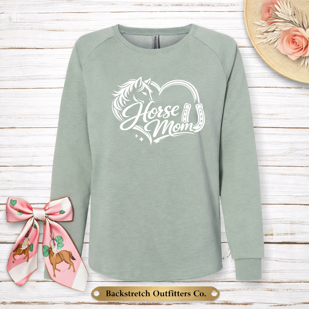 BSCO Horse Mom Wave Wash Crewneck Sweatshirt Long Sleeve