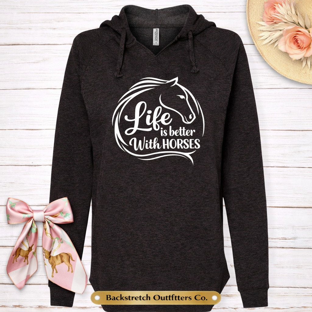 BSCO Life is Better With Horses Women's Lightweight Hooded Sweatshirt