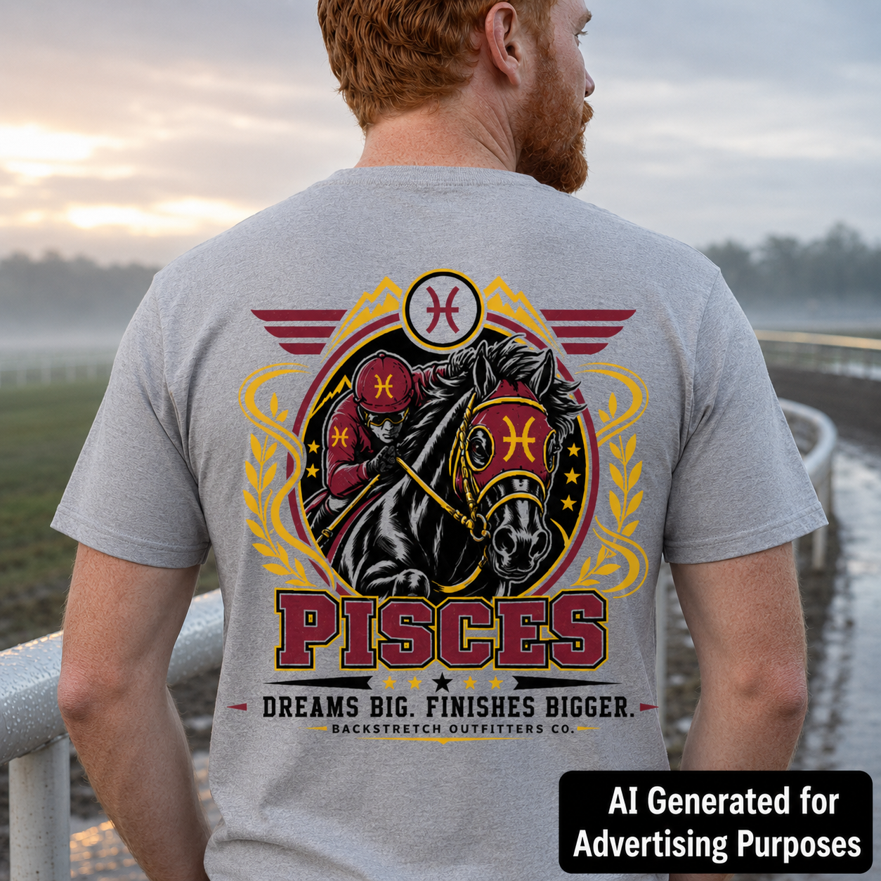 Pisces Horse Racing Shirt, Dreams Big Finishes Bigger Zodiac Graphic Tee, Racehorse Jockey T-Shirt, Astrology Gift for Horse Lovers