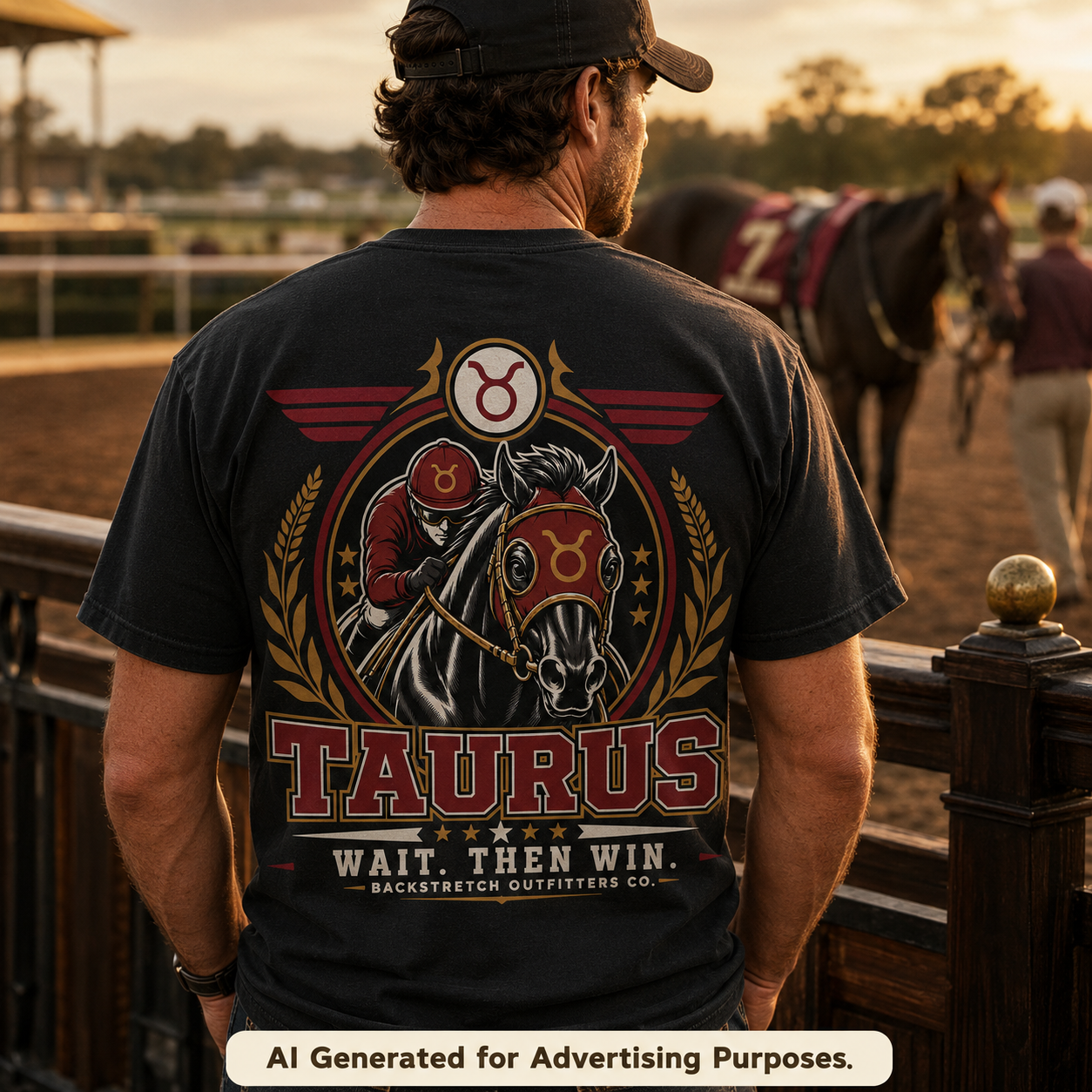 Taurus Horse Racing Shirt, Men’s Zodiac Graphic Tee, Racehorse Jockey Back Print, Astrology Gift for Horse Racing Fans