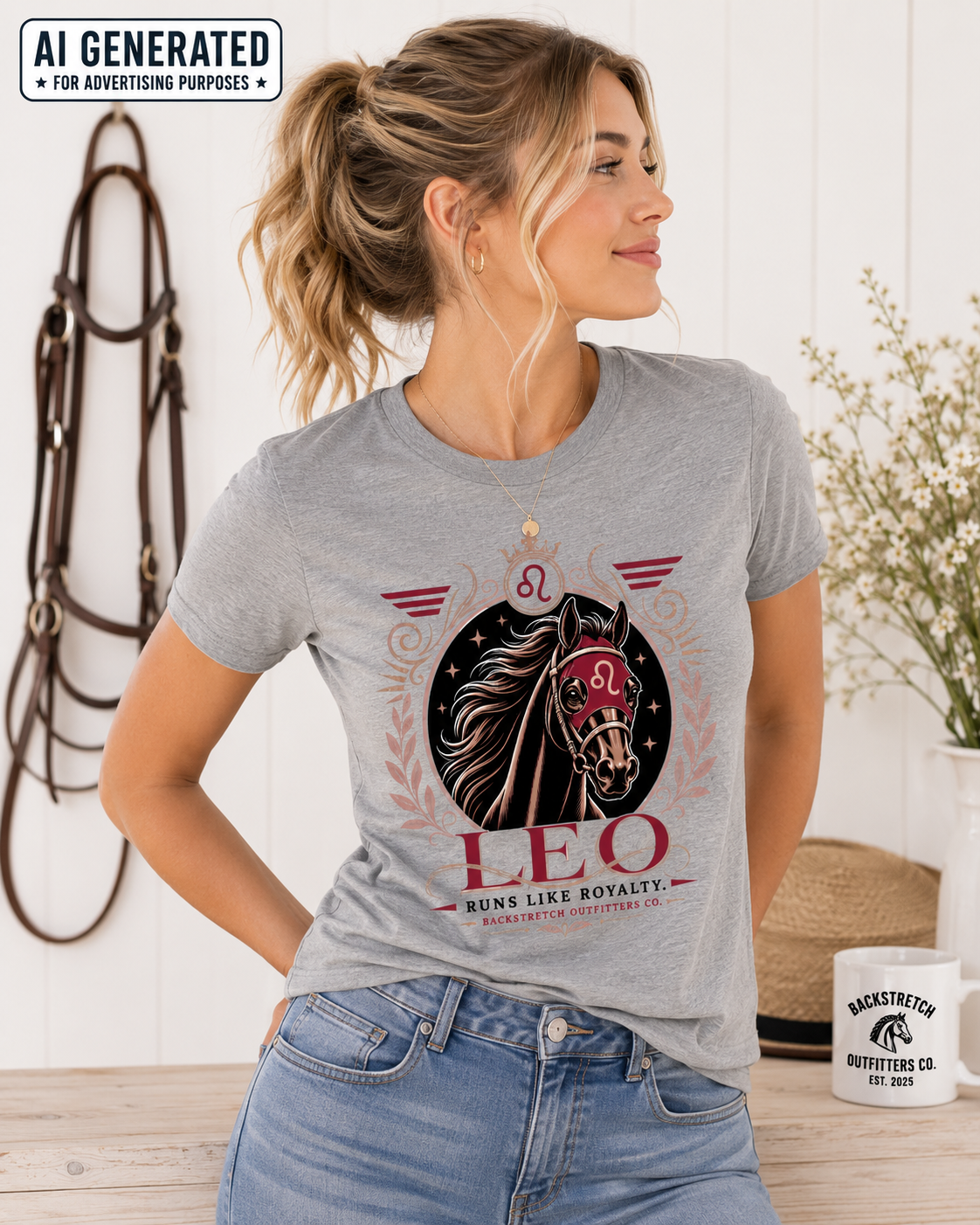 Leo Zodiac Horse Shirt, Horse Lover Astrology Tee, Leo Horse Racing Shirt, Equestrian Graphic T-Shirt, Leo Birthday Gift for Women