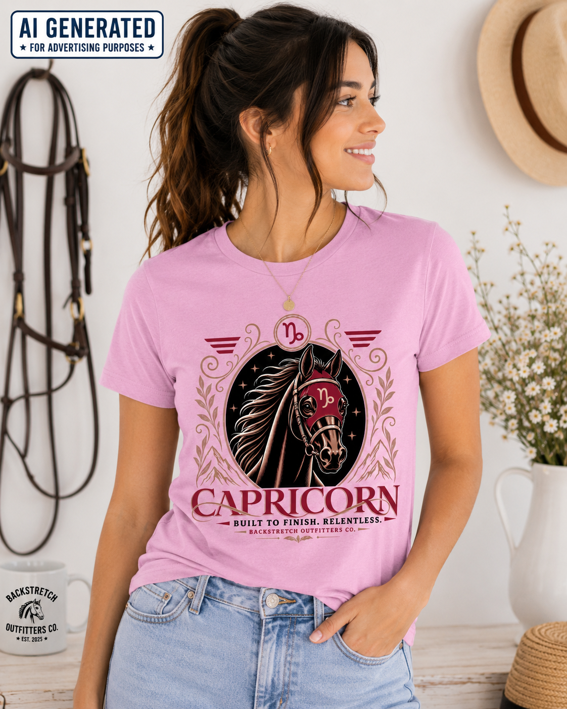 Capricorn Zodiac Horse Shirt, Horse Lover Astrology Tee, Capricorn Horse Racing Shirt, Equestrian Graphic T-Shirt, Capricorn Birthday Gift for Women