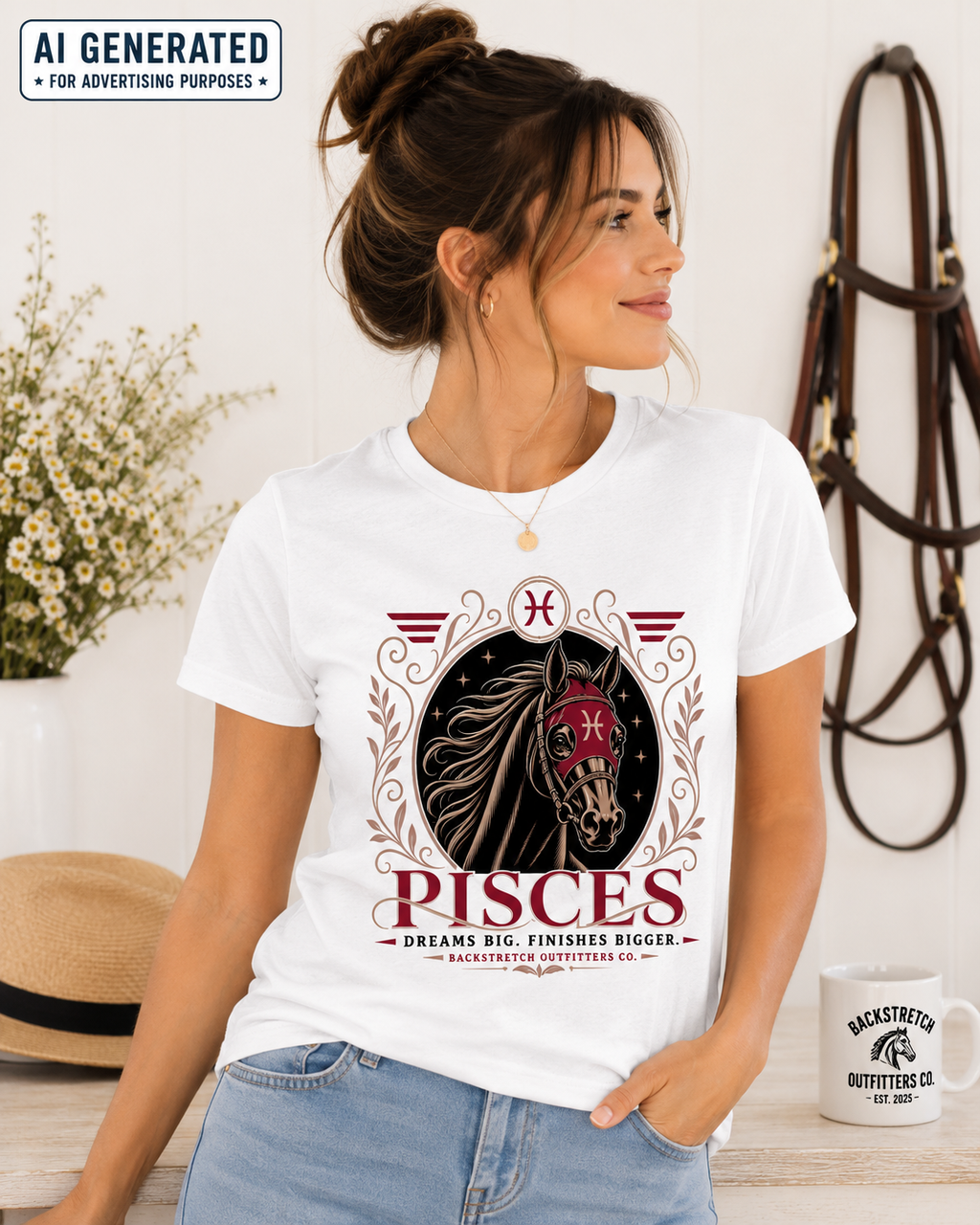 Pisces Horse Racing Zodiac Shirt for Women, Dreams Big Finishes Bigger Tee, Horse Lover Zodiac Gift, Equestrian Astrology Shirt, Backstretch Outfitters