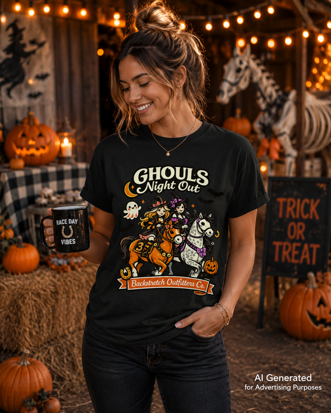 Ghouls Night Out Horse Racing Halloween Shirt | Funny Witch Horse T-Shirt | Women's Halloween Equestrian Tee | Backstretch Outfitters Co.