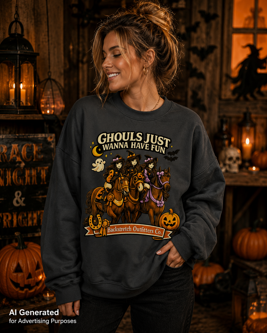 Ghouls Just Wanna Have Fun Sweatshirt | Halloween Horse Racing Sweatshirt | Witch Horse Crewneck | Women's Spooky Equestrian Gift | Fall Racing Apparel