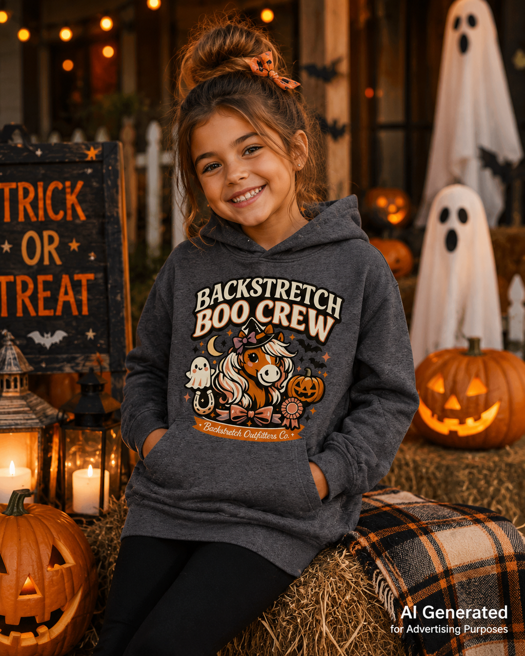 Backstretch Boo Crew Kids Halloween Hoodie, Horse Girl Halloween Sweatshirt, Pony Witch Hoodie, Girls Spooky Horse Hoodie, Trick or Treat Outfit