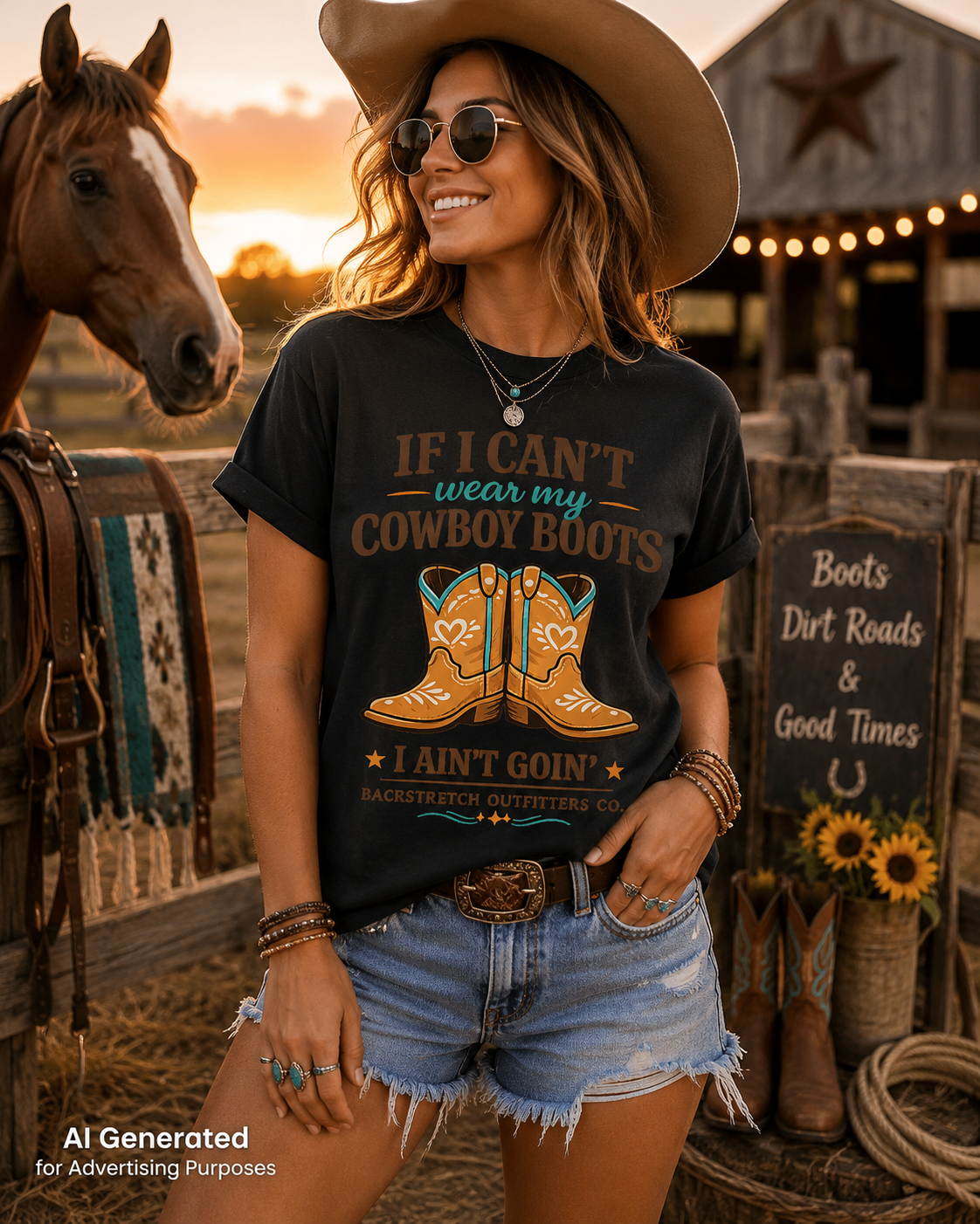 If I Can't Wear My Cowboy Boots I Ain't Goin' Shirt, Western Cowgirl Tee, Horse Girl T-Shirt, Country Concert Shirt, Rodeo Graphic Tee for Women