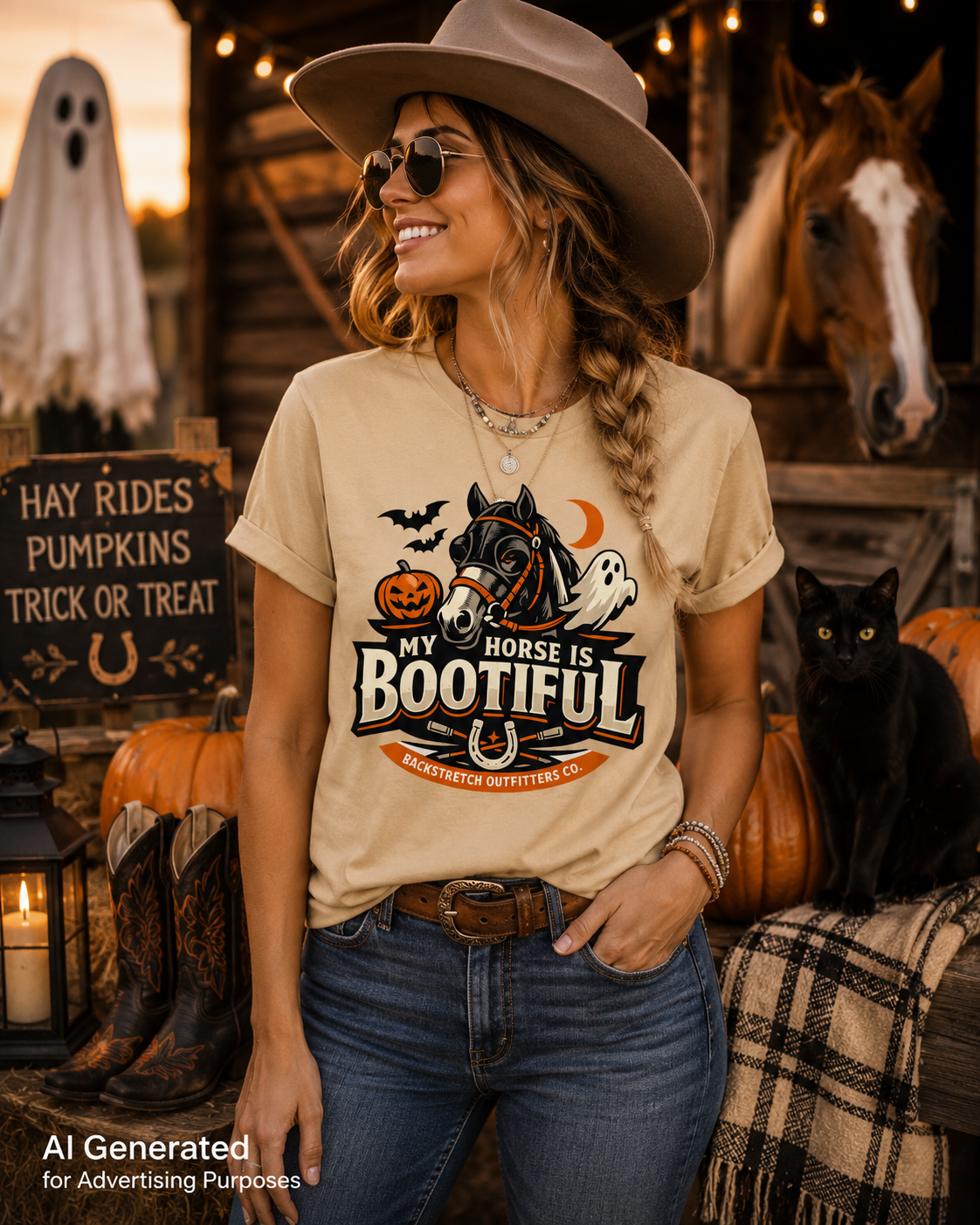 My Horse Is Bootiful Shirt for Women | Funny Horse Halloween T-Shirt | Cute Equestrian Fall Tee | Cowgirl Pumpkin Ghost Shirt | Horse Lover Gift