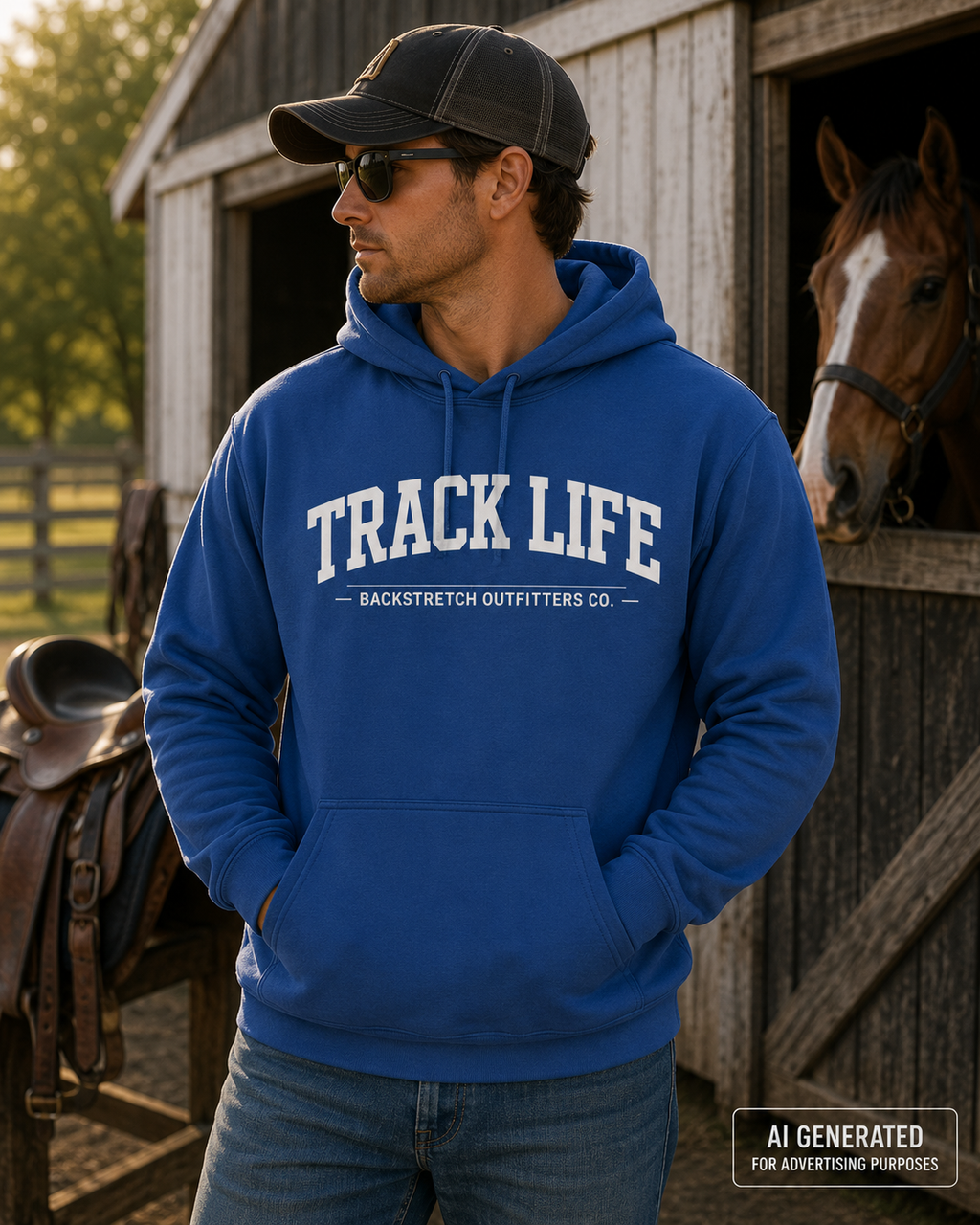 Track Life Hoodie | Horse Racing Hoodie | Equestrian Sweatshirt | Backstretch Outfitters Co Hoodie | Barn Life Gift | Thoroughbred Racing Apparel