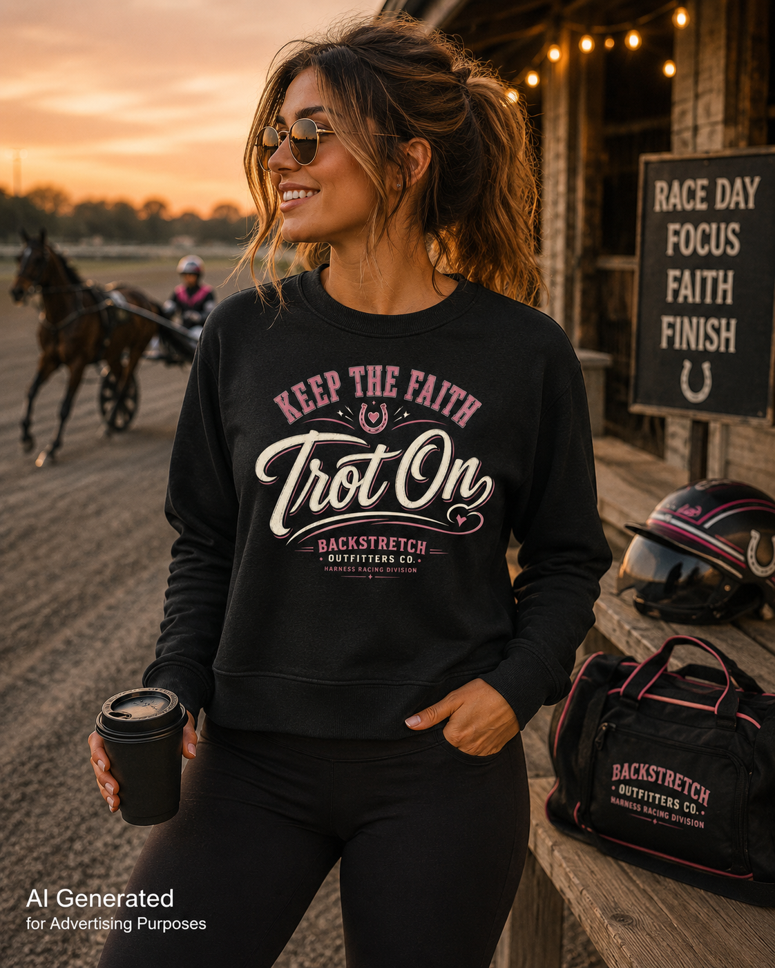 Keep the Faith Trot On Women's Harness Racing Sweatshirt | Horse Lover Crewneck | Equestrian Sweatshirt | Backstretch Outfitters Co.