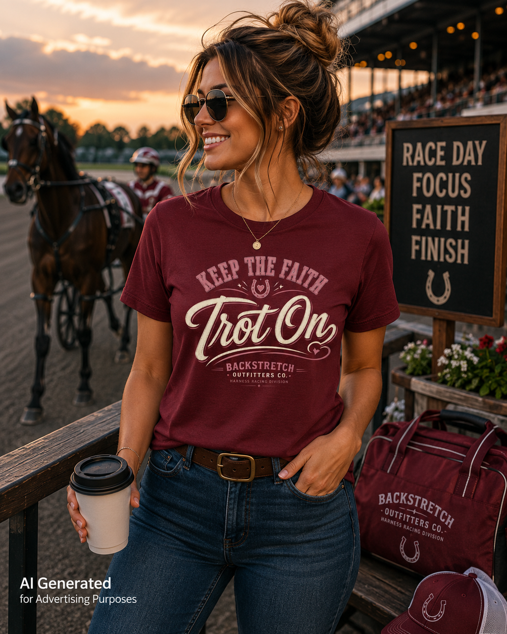 Keep the Faith Trot On Women's Horse Racing T-Shirt | Harness Racing Shirt | Horse Lover Tee | Equestrian Graphic Tee | Backstretch Outfitters Co.