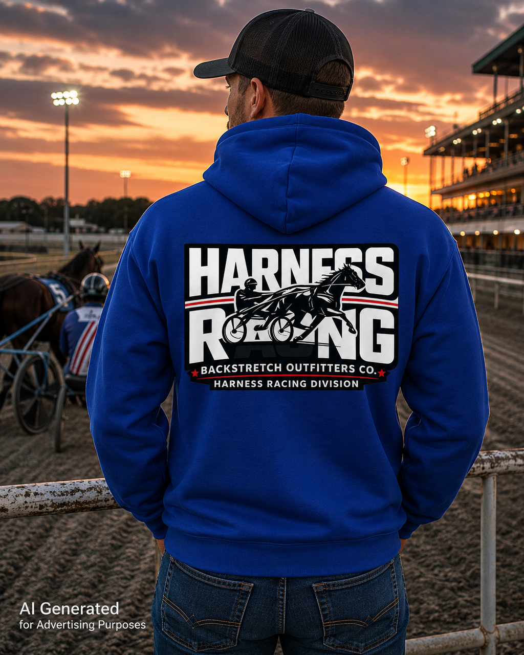 Harness Racing Hoodie for Men | Back Design Harness Racing Sweatshirt | Horse Racing Hoodie | Backstretch Outfitters Co Hoodie | Standardbred Fan Gift